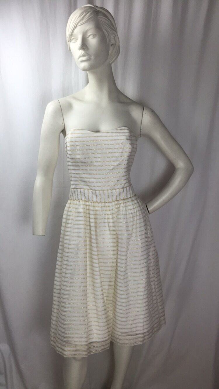 Lilly Pulitzer Strapless Metallic Gold White Stripe Beautiful Dress Sz.12